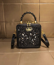 Chic Black Versatile Calf Leather Zircon Mini Bag