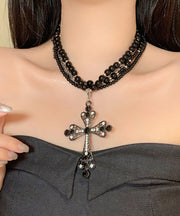 Chic Black Zircon Cross Multilayer Beads Gratuated Bead Necklace