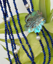 Chic Blue Alloy Pearl Beading Floral Layered Gratuated Bead Necklace