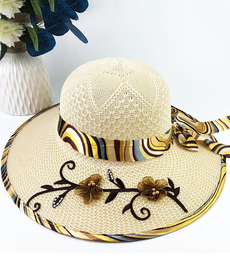 Chic Blue Bow Floral Nail Bead Patchwork Sun Hat