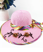 Chic Blue Bow Floral Nail Bead Patchwork Sun Hat