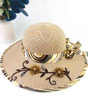 Chic Blue Bow Floral Nail Bead Patchwork Sun Hat