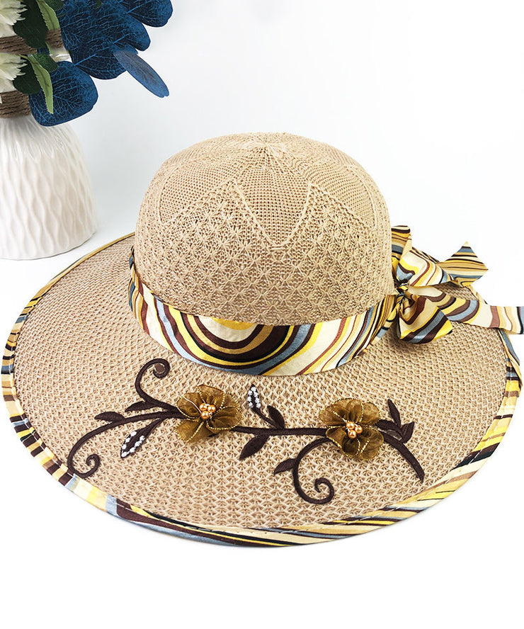 Chic Blue Bow Floral Nail Bead Patchwork Sun Hat