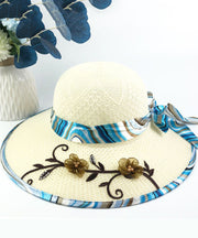 Chic Blue Bow Floral Nail Bead Patchwork Sun Hat