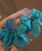 Chic Blue Chiffon Patchwork Resin Floral Bow Hoop Earrings