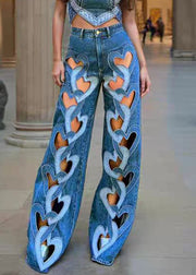 Chic Blue Hollow Out High Waist Denim Pants Spring