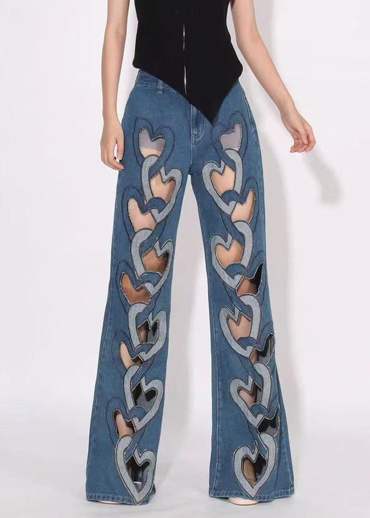 Chic Blue Hollow Out High Waist Denim Pants Spring