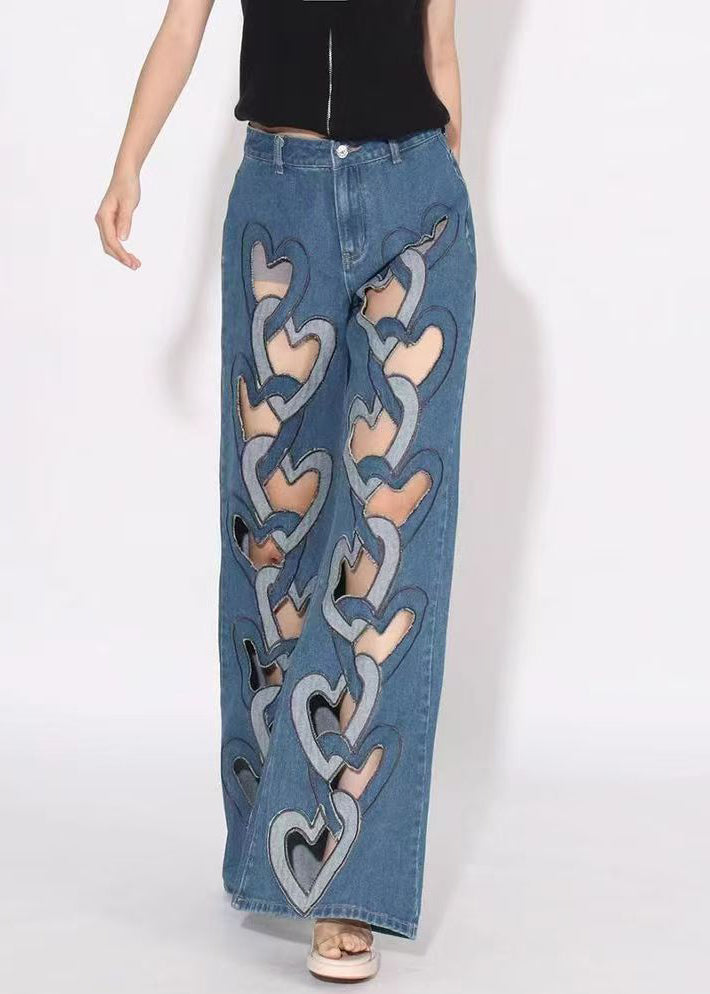 Chic Blue Hollow Out High Waist Denim Pants Spring