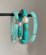 Chic Blue Jade Pearl Bangle Three-Piece Set