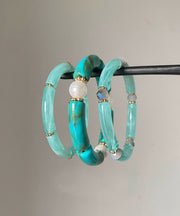 Chic Blue Jade Pearl Bangle Three-Piece Set
