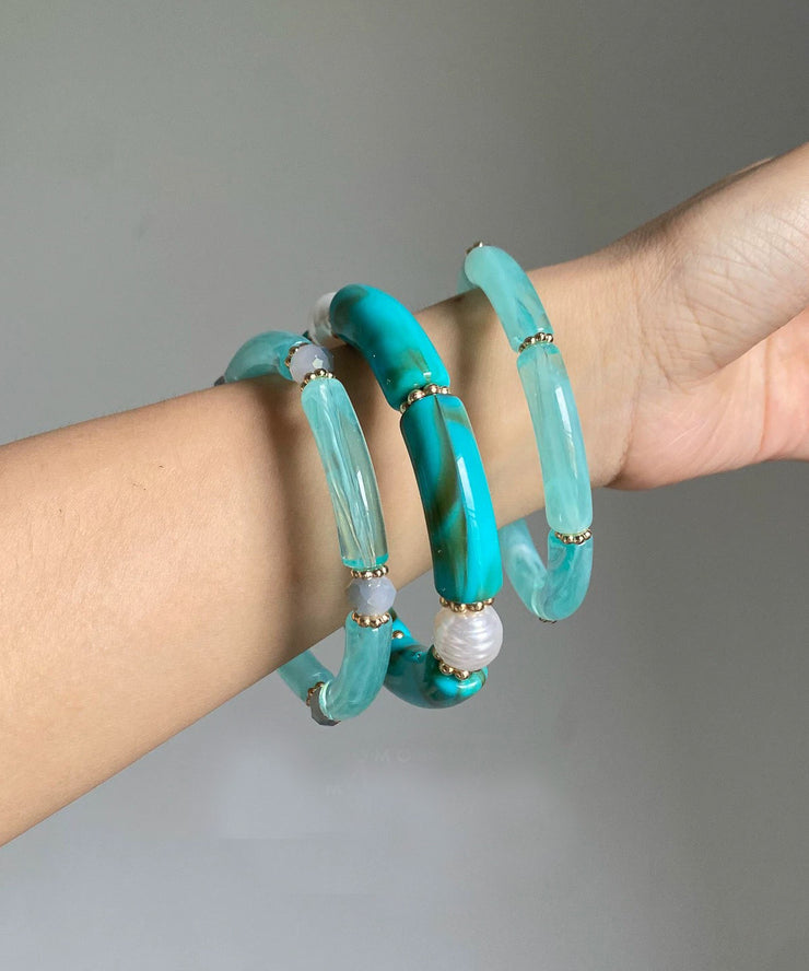 Chic Blue Jade Pearl Bangle Three-Piece Set