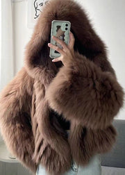 Chic Blue Oversized Warm Fox Fur Hoodie Coat Winter