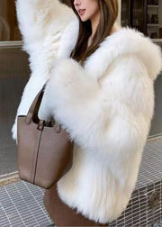 Chic Blue Oversized Warm Fox Fur Hoodie Coat Winter