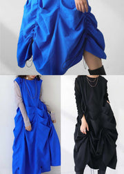 Chic Blue Oversized Wrinkled Cotton Vacation Dresses Sleeveless