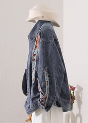 Chic Blue Peter Pan Collar Patchwork Denim Coat Fall