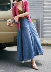 Chic Blue Pockets High Waist Denim Skirt Fall