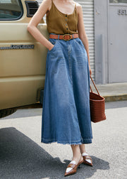 Chic Blue Pockets High Waist Denim Skirt Fall