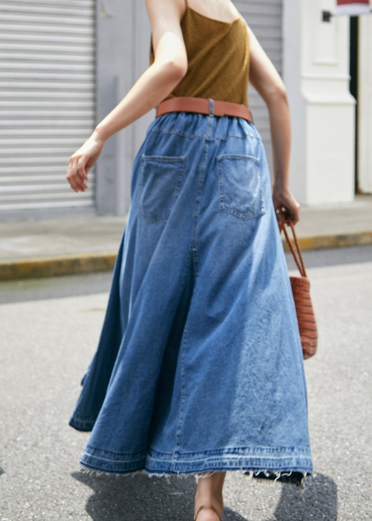 Chic Blue Pockets High Waist Denim Skirt Fall