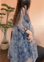 Chic Blue Print Patchwork Tulle Two Pieces Set Half Sleeve