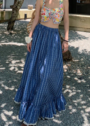 Chic Blue Ruffled Print Elastic Waist Cotton Maxi Skirts Summer