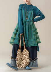 Chic Blue Ruffled Spaghetti Strap Dress T Shirt And Pants Three Piece Suit Set Fall