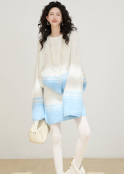 Chic Blue Sequins Patchwork Knit Two Pieces Set Winter