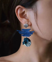 Chic Blue Sterling Silver Asymmetrical Drop Earrings