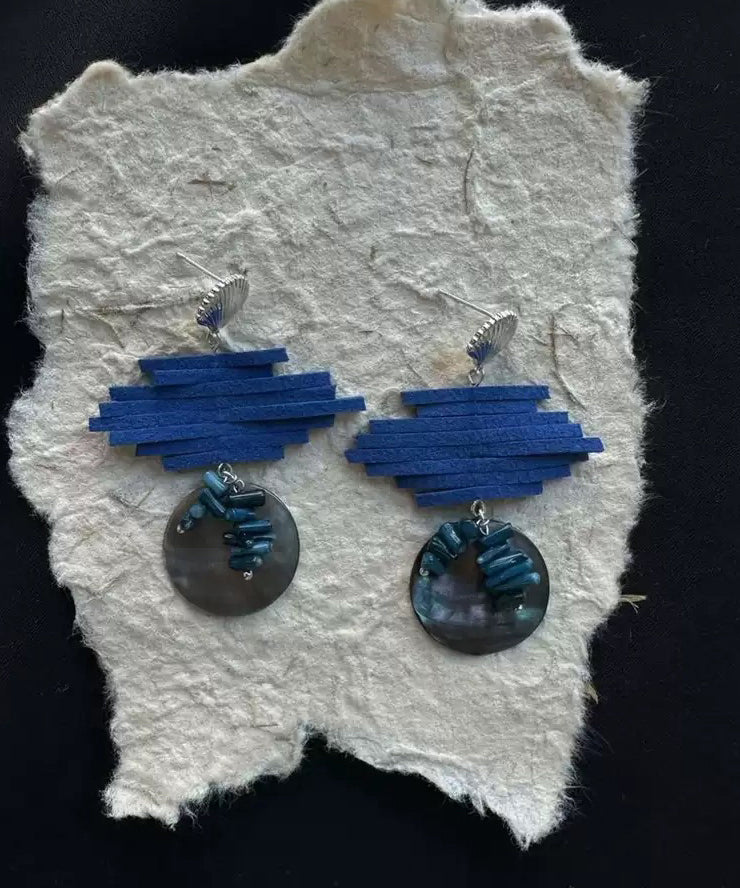Chic Blue Sterling Silver Asymmetrical Drop Earrings