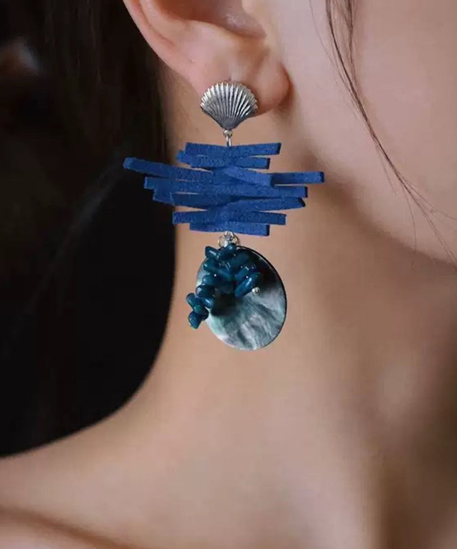 Chic Blue Sterling Silver Asymmetrical Drop Earrings