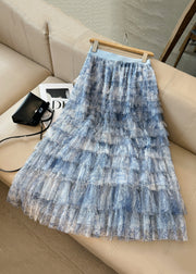 Chic Blue Tie Dye Layered Tulle Skirt Summer