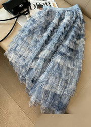 Chic Blue Tie Dye Layered Tulle Skirt Summer