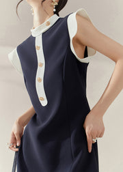 Chic Blue Turtleneck Patchwork Vacation Mid Dresses Summer