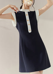 Chic Blue Turtleneck Patchwork Vacation Mid Dresses Summer