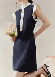 Chic Blue Turtleneck Patchwork Vacation Mid Dresses Summer