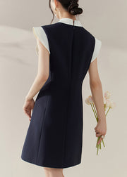 Chic Blue Turtleneck Patchwork Vacation Mid Dresses Summer