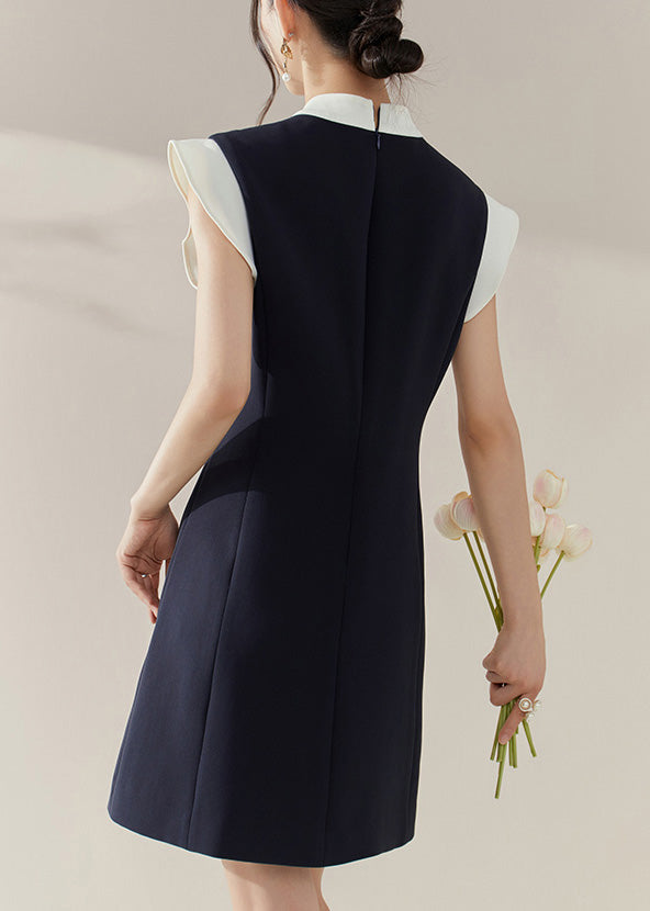 Chic Blue Turtleneck Patchwork Vacation Mid Dresses Summer
