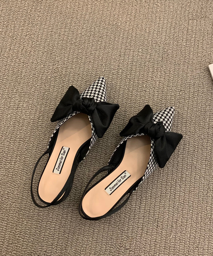 Chic Bow Splicing Big Plaid Chunky Sandals Cotton Fabric