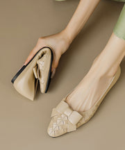 Chic Bow Splicing Soft Comfy Flats Black Sheepskin