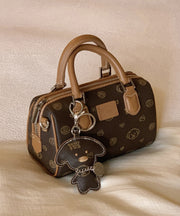 Chic Brown Cartoon Print Faux Leather Tote Handbag