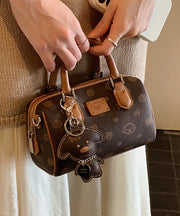 Chic Brown Cartoon Print Faux Leather Tote Handbag