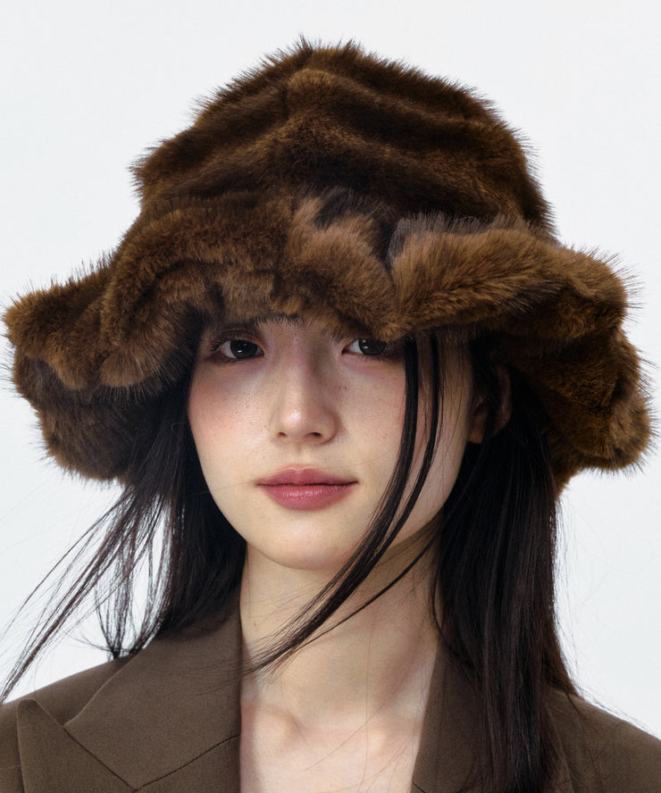 Chic Brown Cozy Warm Faux Fur Bucket Hat