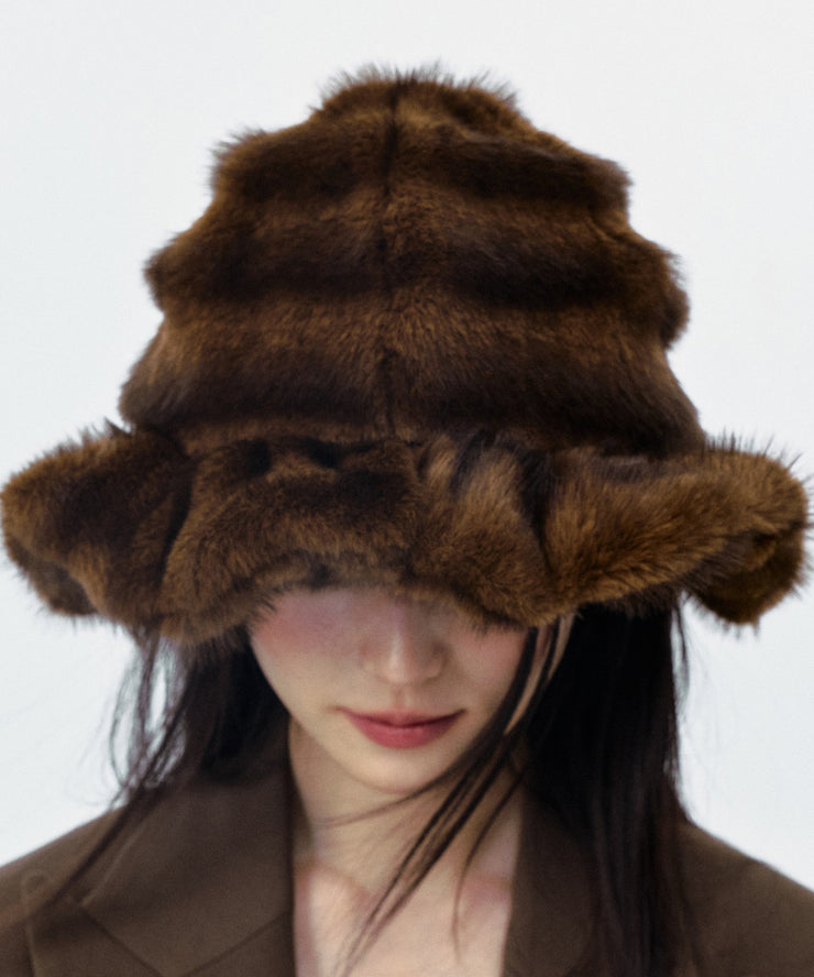 Chic Brown Cozy Warm Faux Fur Bucket Hat
