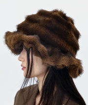 Chic Brown Cozy Warm Faux Fur Bucket Hat
