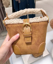 Chic Brown Faux Fur Patchwork Suede Bucket Bag