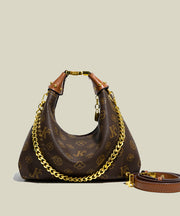 Chic Brown Jacquard Chain Linked Faux Leather Tote Handbag