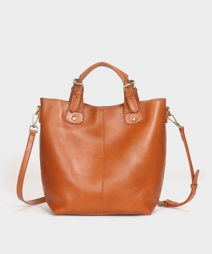 Chic Brown Large Capacity Calf Leather Tote Bag