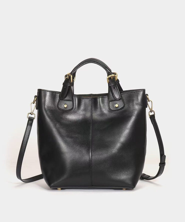 Chic Brown Large Capacity Calf Leather Tote Bag