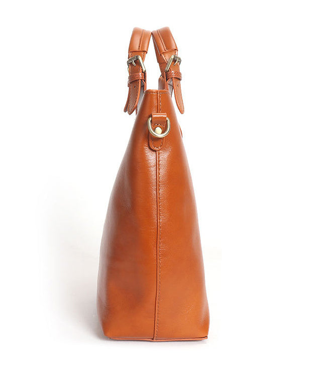 Chic Brown Large Capacity Calf Leather Tote Bag
