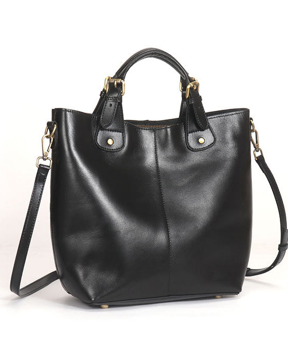 Chic Brown Large Capacity Calf Leather Tote Bag