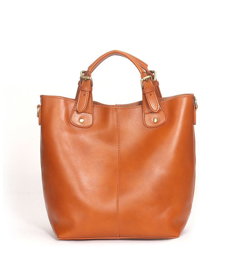 Chic Brown Large Capacity Calf Leather Tote Bag